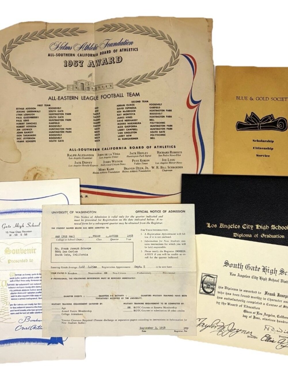 VTG Personal Diplomas Certificates Football Award UW 1950’s Lot School Ephemera